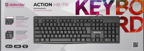 Клавиатура Defender Action HB-719 RU, проводная,мультимедиа, черный (1/20) (45719) фото 7