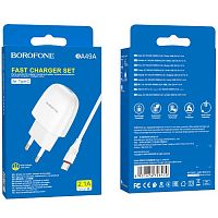 Блок питания сетевой 1 USB Borofone BA49A, Vast power, 2100mA, пластик, огнестойкий, кабель Type-C, цвет: белый (1/44/176) (6931474728470)