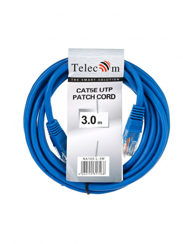 Патч-корд литой TELECOM UTP кат.5е, синий, 3,0 м. (1/150) (NA102-L-3M) фото 3