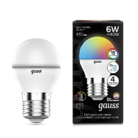 Лампа светодиодная GAUSS Шар G45 6W E27 RGBW+димирование 1/100 (105102406)