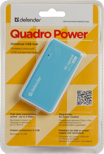 Разветвитель DEFENDER QUADRO POWER USB 2.0,4 порта  (1/100) (83503) фото 7