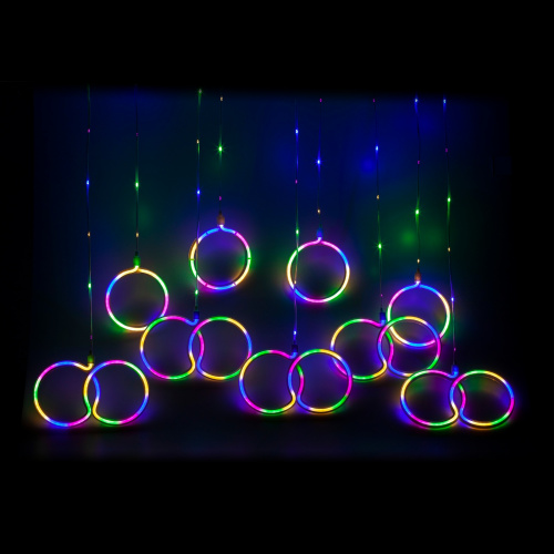 Гирлянда светодиодная ЭРА новогодняя ЕGNIG - RI занавес Неоновые кольца 8 режимов 2,4*0,65 м мультиколор IP20 (1/10) фото 2
