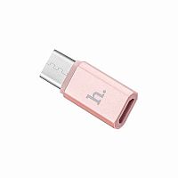 Переходник Type-C - микро USB(f) HOCO, плоский, пластик, цвет: розовое золото (1/200/1200)