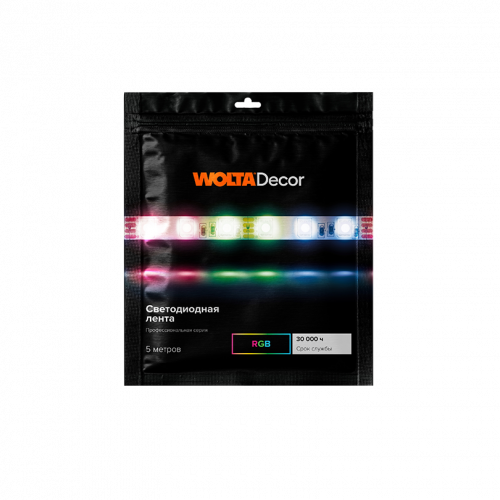 Лента светодиодная WOLTA Decor WLS5050-14,4W/RGB/24H60-01 SMD5050 14,4Вт RGB 24В IP20 60led/m 5000х10х2мм 1/100 фото 4