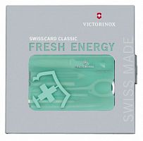 Швейцарская карта Victorinox SwissCard Classic Fresh Energy, полупрозрачный бирюза (подар. коробка)