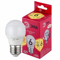 Лампа светодиодная ЭРА LED P45-6W-827-E27 R (диод, шар, 6Вт, тепл, E27) (10/100/4000)