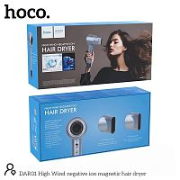 Фен HOCO DAR01 High Wind, 1400Вт, 2 насадки, кабель 1.8м цвет: синий (1/9) (6942007606240)