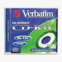 Диск VERBATIM CD-RW 80 (8-12x) Slim (20/100)