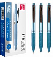 Ручка гелев. автоматическая Deli S18-BL синий син. черн. линия 0.5мм резин. манжета