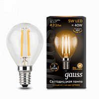 Лампа светодиодная GAUSS Filament Шар 5W 420lm 2700К Е14 1/10/50 (105801105)