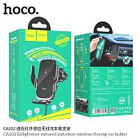 Держатель автомобильный HOCO CA202 Enlightener, для смартфона, беспроводная зарядка, 15W, пластик, воздуховод, цвет: чёрный (1/74)