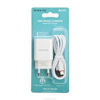 Блок питания сетевой 1 USB Borofone, BA20A, Sharp, 2100mA, пластик, кабель Type-C, цвет: белый (1/48/192)
