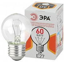 Лампа ЭРА накаливания P45 60Вт Е27 / E27 230В шар прозрачный цветная упаковка (1/100)