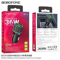 Блок питания автомобильный 2 USB Borofone BZ21A Brilliant, пластик, PD36Вт, QC3.0, цвет: чёрный (1/37/148) (6941991101205)