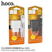 Блок питания сетевой 1 USB HOCO CS11A Ocean, 2.1А, кабель USB - Type-C, цвет: чёрный (1/30/180) (6942007603607)