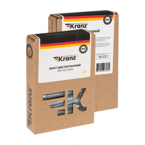 Болт шестигранный KRANZ DIN 933, 8х50, упаковка поставщика ( 24 кг. / 1 100 шт.) (1100/1100) фото 3