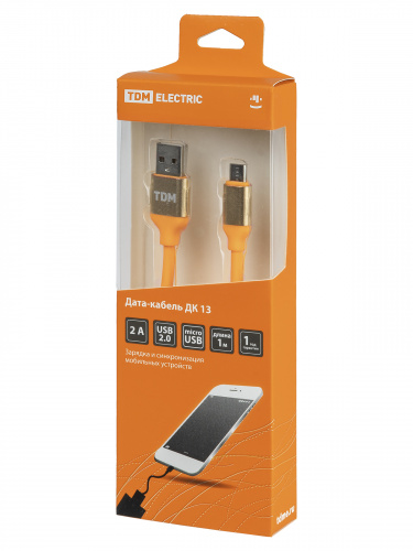 Дата-кабель TDM ДК 13, USB - micro USB, 1 м, силиконовая оплетка, оранжевый, (1/200) (SQ1810-0313) фото 2