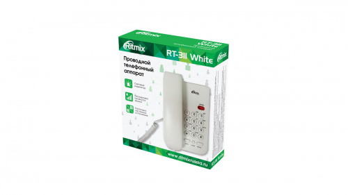 Телефон проводной RITMIX RT-311 white, Сброс/Повт.ном/Откл.микр.Импул/Тон.наб.ном., Настол/настен. крепл. (1/20) (80002232) фото 2