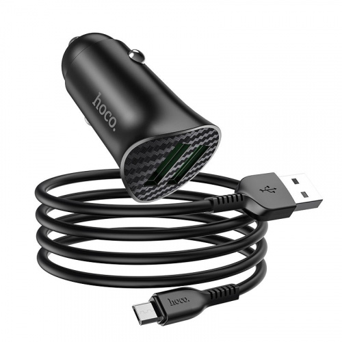 Блок питания автомобильный 2 USB HOCO Z39 Farsighted, пластик, кабель микро USB, цвет: чёрный (6931474735065) фото 2