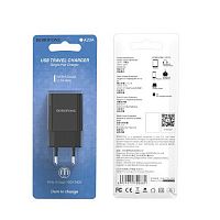 Блок питания сетевой 1 USB Borofone, BA20A, Sharp, 2100mA, пластик, цвет: черный (1/65/260)