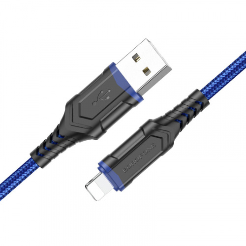 Кабель USB - 8 pin Borofone BX67, 1.0м, круглый, 2.4A, ткань, цвет: синий (1/360) (6974443383362)