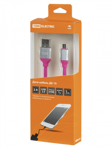 Дата-кабель TDM ДК 19, USB - micro USB, 1 м, силиконовая оплетка, розовый, (1/200) (SQ1810-0319) фото 2
