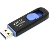 Флеш-накопитель USB 3.0  64GB  A-Data  UV128  чёрный/синий (AUV128-64G-RBE)