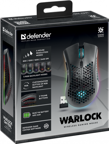 Беспроводная игровая мышь DEFENDER Warlock GM-709L RGB,8кнопок,2400dpi, черный (1/60) (52709) фото 3