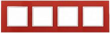 Рамка ЭРА, серии ЭРА Elegance, скрытой установки, на 4 поста, стекло, красный+бел