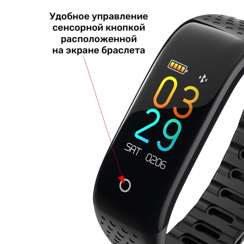 Фитнес браслет LOONA синхронизация Android/iOS мониторинг активности и здоровья сообщения русскоязычное приложение вибрация чёрный (FIT-011black)  (FIT-11black) фото 6
