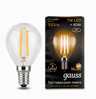 Лампа светодиодная GAUSS Filament Шар 7W 550lm 2700К Е14 1/10/50 (105801107)