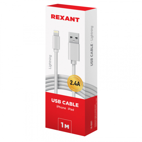 USB-Lightning кабель для iPhone original copy 1:1/PVC/white/1m/REXANT (1/100) (18-0001) фото 3
