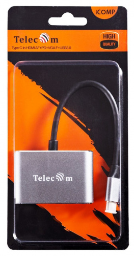 USB-концентратор USB3.1 TypeCm -->HDMI+USB3.0+PD+VGA Alum Grey 4K@30Hz, Telecom<TUC055> (1/300) фото 2