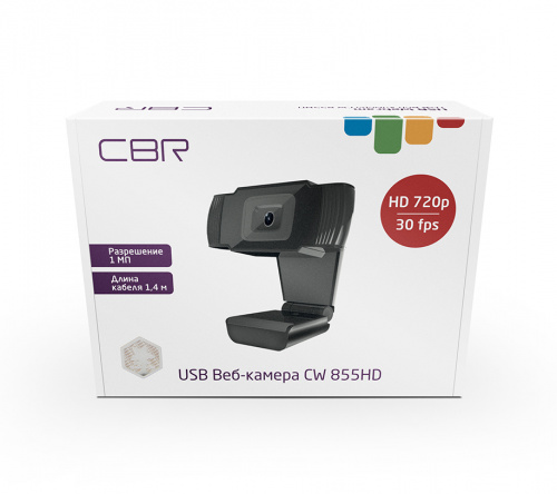 Веб-камера CBR CW 855HD Black, с матрицей 1 МП,1280х720, USB 2.0, встр. микр. с шумоподавлением, фикс.фокус, чёрный (1/100) фото 3