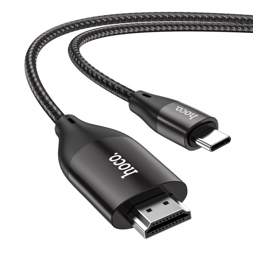 Кабель HDMI - Type-C HOCO UA16 HD, 2.0м, круглый, ткань, силикон, поддержка 4К, цвет: серый (1/22/220) (6931474755025)