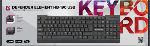 Клавиатура Defender Element HB-190 USB RU, полноразмерная, ,черный  (45191) фото 7