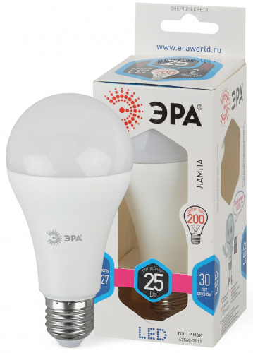Лампа светодиодная ЭРА STD LED A65-25W-840-E27 E27 / Е27 25Вт груша нейтральный белый свет (1/100) фото 4