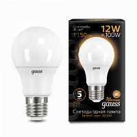Лампа светодиодная GAUSS A60 12W 1150lm 3000K E27 1/10/50 (102502112)