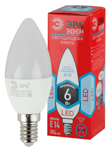 Лампа светодиодная ЭРА RED LINE ECO LED B35-6W-840-E14 E14 / Е14 6Вт свеча нейтральный белый свет (1/100) (Б0020619) фото 5