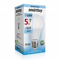 Лампа светодиодная SMARTBUY A60 5Вт 220V 4000K E27 (нейтральный свет) (1/10/50) (SBL-A60-05-40K-E27-A)