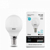 Лампа светодиодная GAUSS Elementary Globe 6W E14 4100K 1/10/50