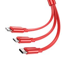 Кабель USB - 8 pin, Type-C, микро USB HOCO X75, 1.0м, круглый, 2.0A, силикон, 3 в 1, цвет: красный (1/24/240)
