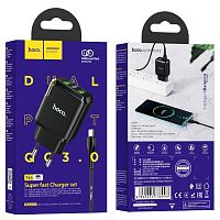 Блок питания сетевой 2 USB HOCO N6, Charmer, 3.0A, QC3.0, с кабелем Type-C, 1.0м, поликарбонат, 18W, цвет: черный (1/12/120)
