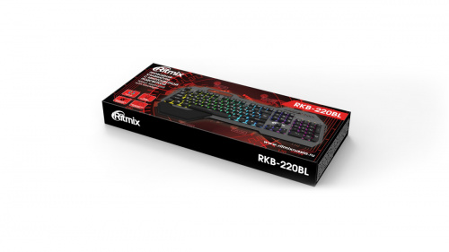 Клавиатура игровая RITMIX RKB-220BL,подсвет,магнит.подст запястье,металл,пласт.основ, USB,клав:104,мульт:12,каб:150 ±10см, черный (1/10) (80001676) фото 2