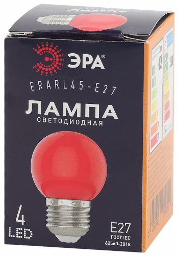 Лампа светодиодная ЭРА RL45-E27 Р45-1W-E27 (диод. шар, красн., 4SMD, 1W, E27, для белт-лайт) (10/100/6000) фото 4