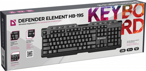 Клавиатура беспроводная DEFENDER Element HB-195 RU, мультимедиа, черная (1/20) (45195) фото 4