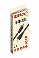 Кабель/Exployd/HDMI-HDMI/V1.4/плоский/чёрный/3М/Keen/EX-K-1179