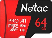 Карта памяти MicroSD  64GB  Netac  P500  Extreme Pro  Class 10 UHS-I A1 V30 (100 Mb/s) без адаптера (NT02P500PRO-064G-S)