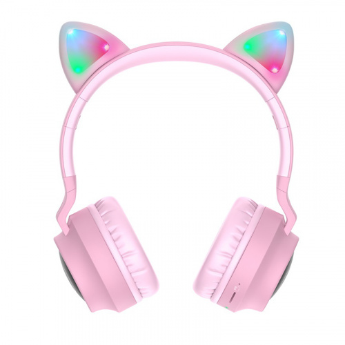 Наушники полноразмерные HOCO W27 Cat Ear, bluetooth, цвет: розовый (1/30) (6931474718464)