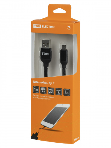 Дата-кабель TDM ДК 7, USB - micro USB, 1 м, тканевая оплетка, черный, (1/200) (SQ1810-0307) фото 2